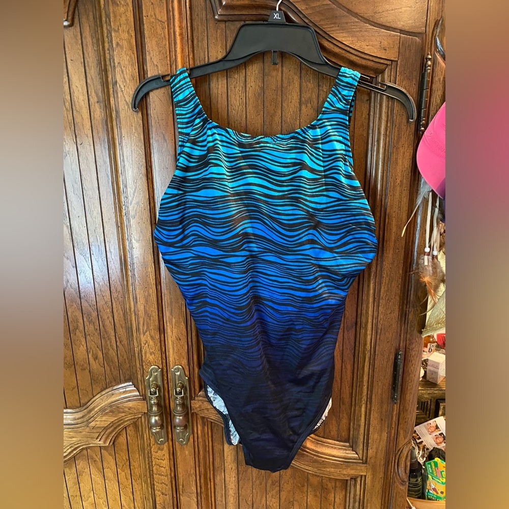 Blue Zebra Stripped One Piece Swimsuit